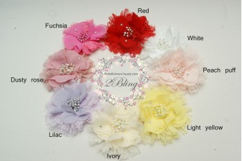 XL Chiffon & lace pearl clusters flower (10.5 cm)